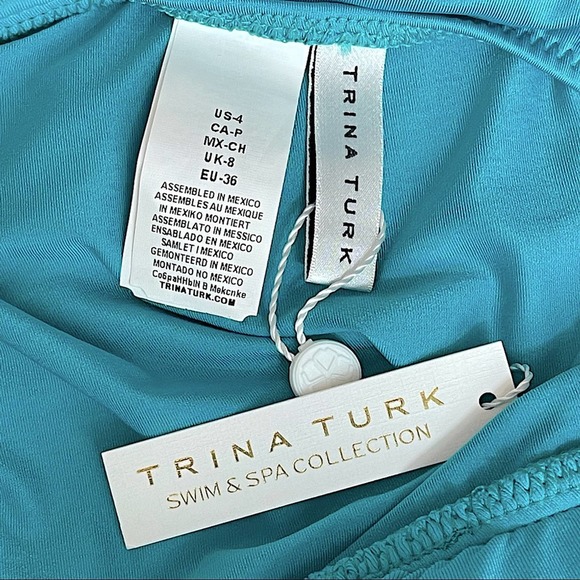 NWT - TRINA TURK Getaway Solid Tankini Bikini Top in Turquoise Size 4 - Picture 4 of 6